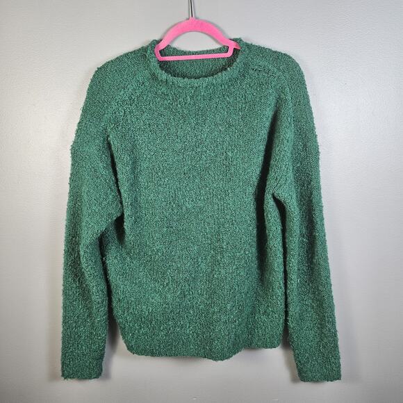 J Crew Sweater Womens Med Green Wool Alpaca Blend Bouclé Mockneck Cozy Minimal - Picture 2 of 7